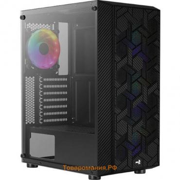 Корпус Aerocool Hive-G-BK-v2, без БП, ATX, Midi-Tower, черный