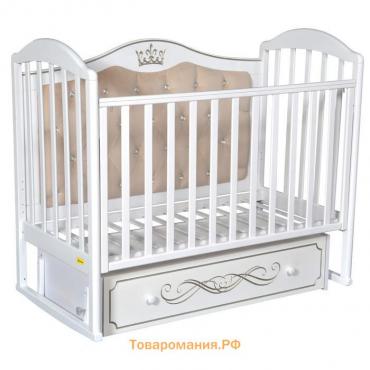 Кроватка Paola Elegance Premium, универсальный маятник, фигурная спинка, ящик, цвет белый