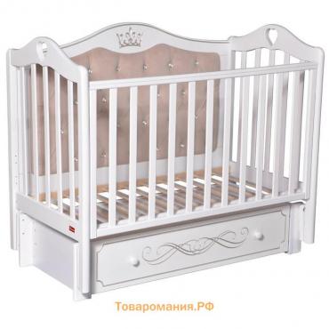 Кроватка Erika Elegance Premium, мягкая спинка, маятник, ящик, цвет белый