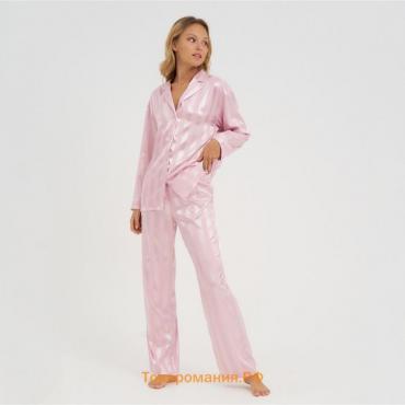 Пижама женская (рубашка, брюки) KAFTAN "Полоска", пудровый, размер 52-54