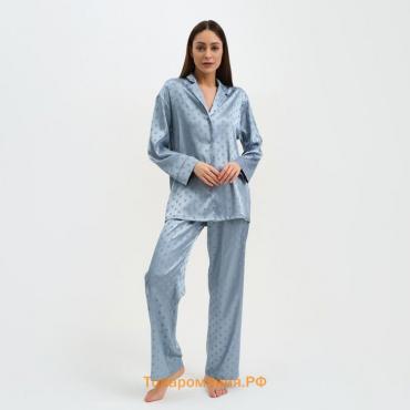 Пижама женская (рубашка и брюки) KAFTAN "Горох" цвет голубой, размер 48-50